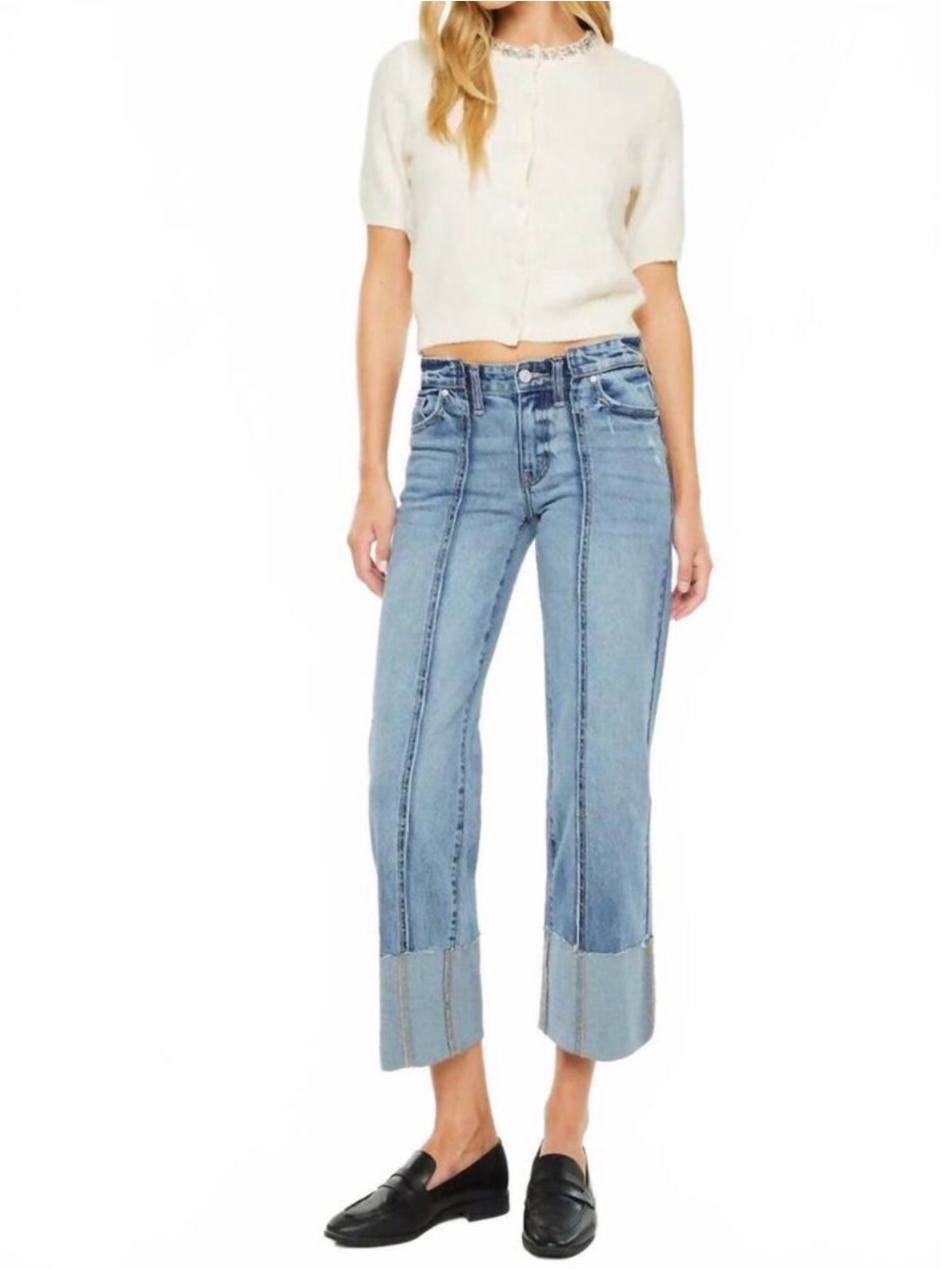 NEW KanCan  Mid Rise Cropped Wide Leg Jeans Size 28